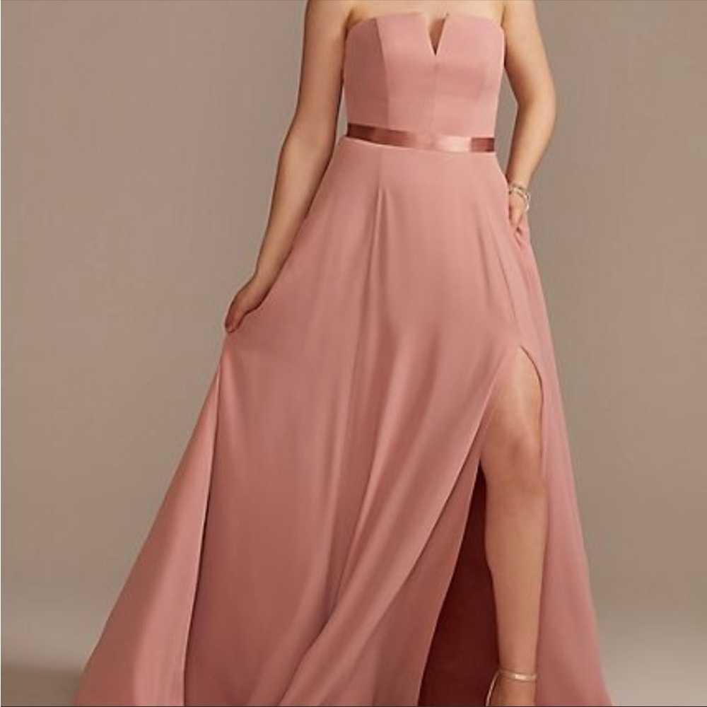 David’s Bridal Desert Coral LONG V NOTCH STRAPLESS Dress